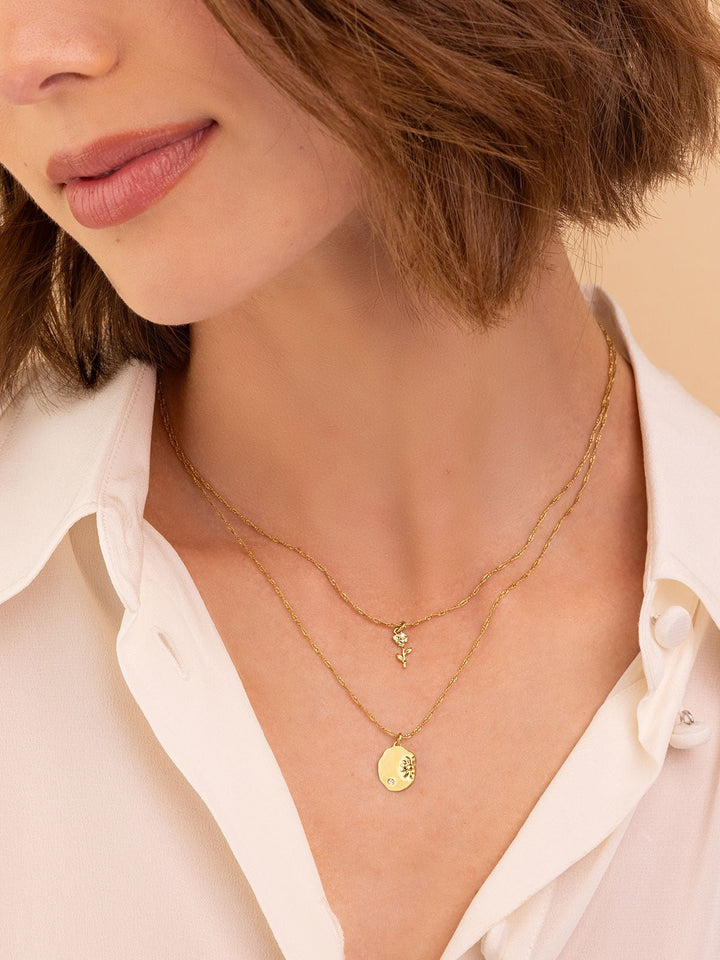 Elasisters June Rose and April Daisy Birthflower Pendant Necklace