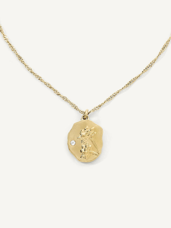 Elasisters July Water Lily Birth Flower Pendant Necklace