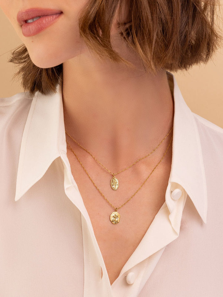 Elasisters December Narcissus and September Morning Glory Birthflower Pendant Necklace